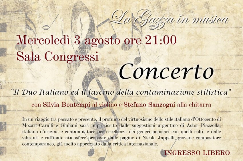 3 agosto 2016 a Borno BS: concerto di musica con Silvia Bontempi e Stefano Sanzogni