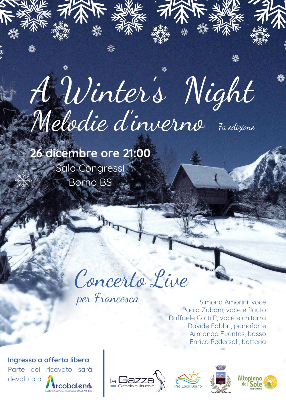 26 dicembre 2023 ore 21.00 sala congressi Borno: Melodie d'inverno