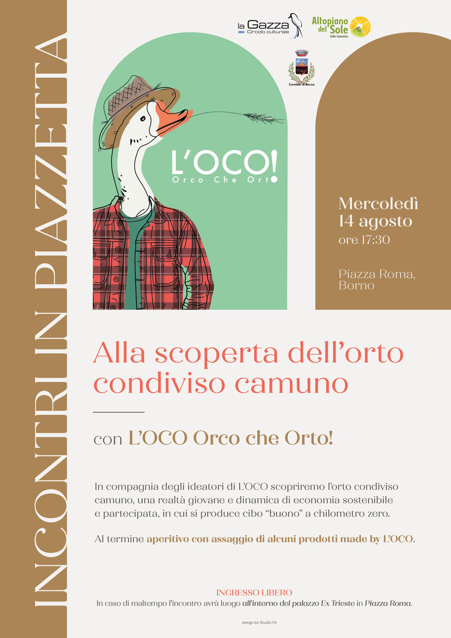 14 agosto 2024 ore 17.30 piazza Roma - Borno: Alla scoperta dell'orto condiviso camuno